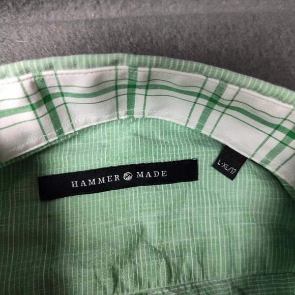 Hammer Made Shirt Mens L/XL 17 Green Short Sleeve Button Up Cotton Plaid Trim - Picture 7 of 11